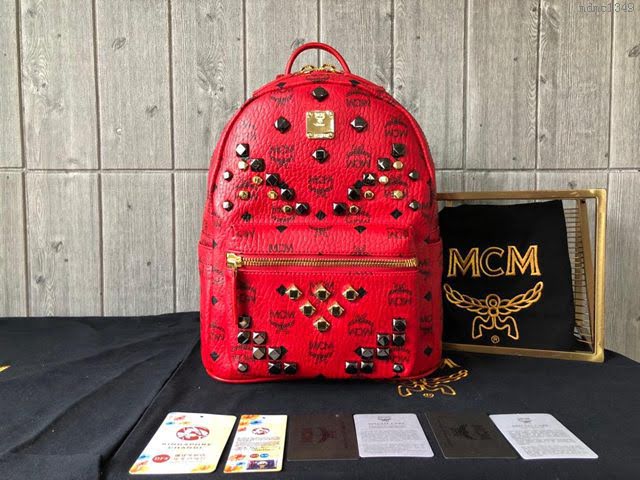 MCM雙肩背包 原單 Stark鉚釘雙肩背包 Visetos塗層材料 標誌性“M”字形多種金屬鉚釘 升級款 MCM女背包  mdmc1349