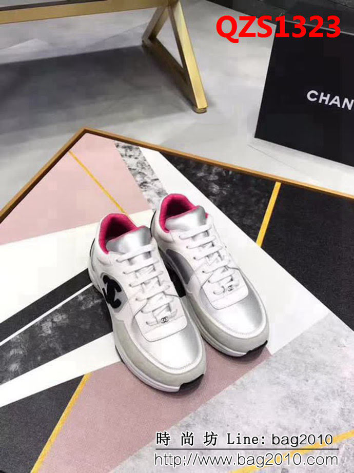 CHANEL香奈兒 專櫃爆款 真絲磨砂牛皮 運動休閒鞋 情侶款 QZS1323