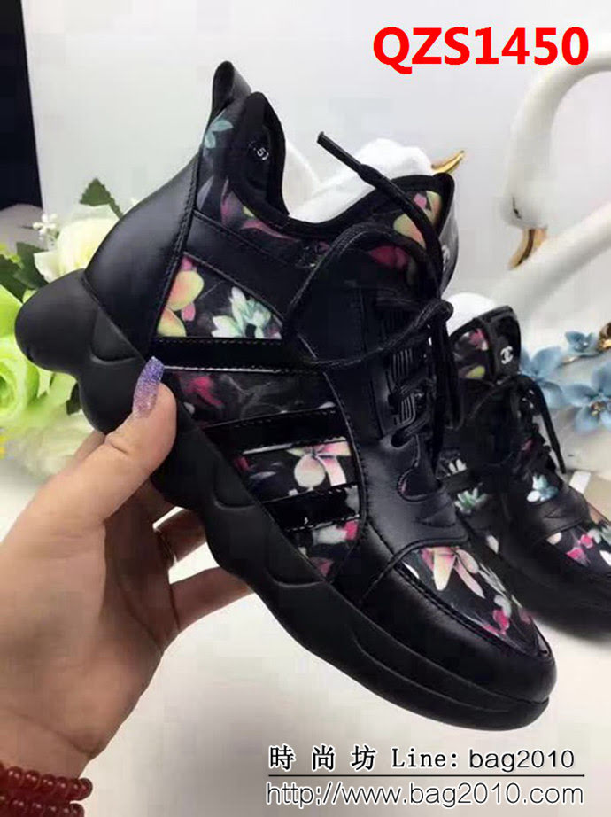 CHANEL香奈兒 最新款846 歐彈力布+牛皮 內增高女休閒鞋 QZS1450