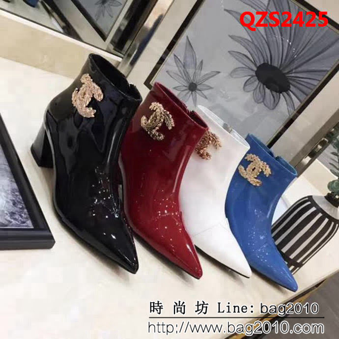 CHANEL香奈兒 代購正品 羊皮拼色中跟短靴 2018新款短筒女靴 QZS2425