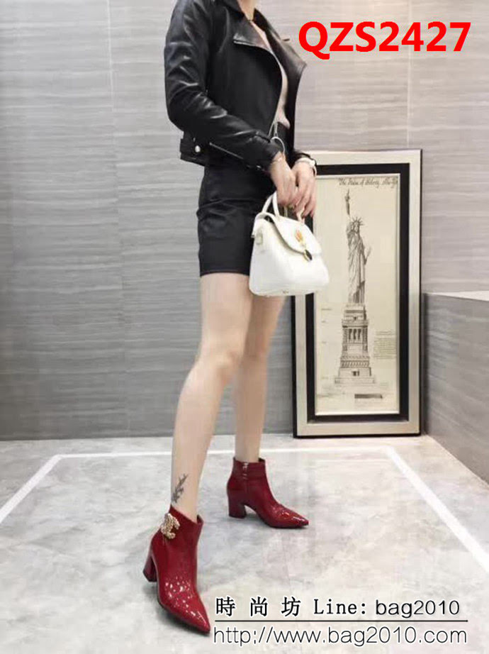 CHANEL香奈兒 代購正品 羊皮拼色中跟短靴 2018新款短筒女靴 QZS2427