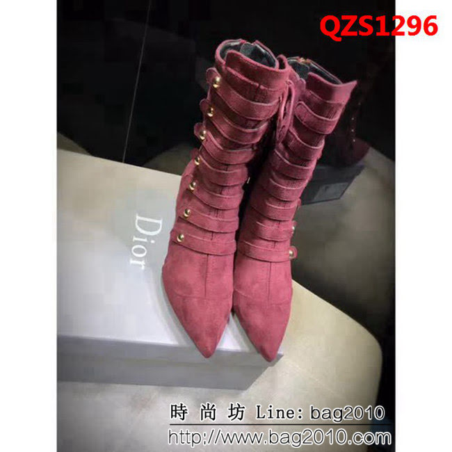 DIOR迪奧 Cruise Clollection 系列 絨裏8寸短靴 酒紅 QZS1296