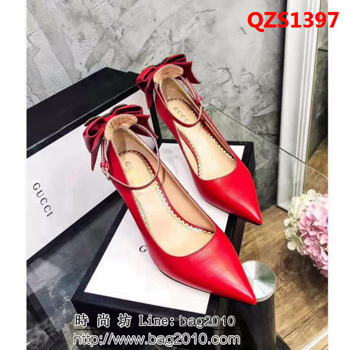 GUCCI古馳 18早春系列 代購品質 RMB古典美學皮革蝴蝶結 中跟單鞋 QZS1397