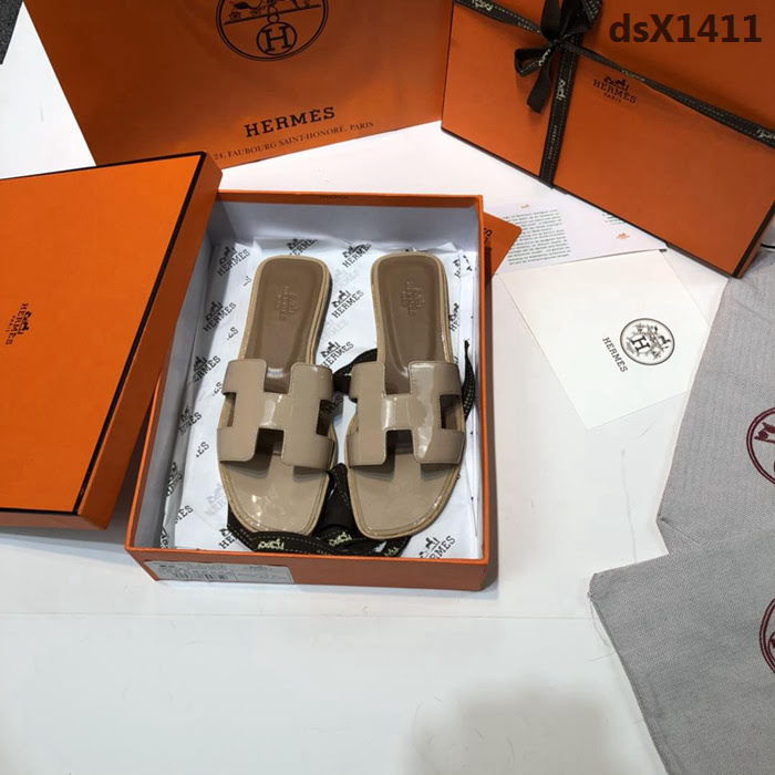 HERMES愛馬仕 頂級品質 2018漆皮系列 貴婦拖鞋 休閒百搭款 真皮底女拖鞋  dsX1411