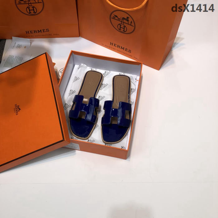 HERMES愛馬仕 頂級品質 2018漆皮系列 貴婦拖鞋 休閒百搭款 真皮底女拖鞋  dsX1414