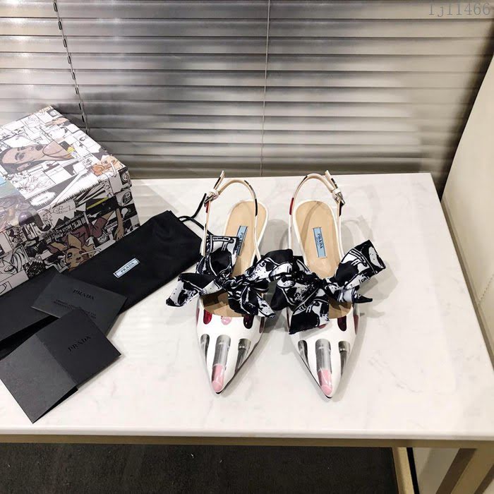 PRADA普拉達 2019早春新款 蝴蝶結絲帶 百搭款 高跟涼鞋 牛漆皮 女尖頭鞋 一鞋兩穿  ljl1466