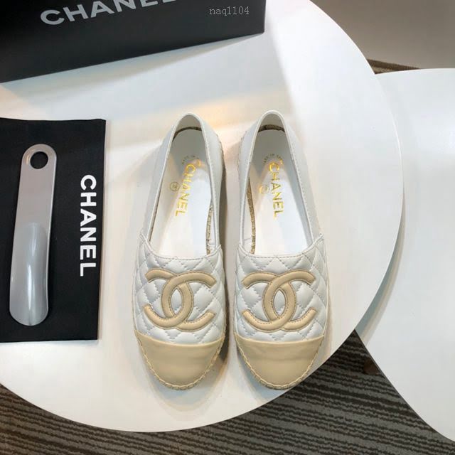 Chanel女鞋 香奈兒頂級版本漁夫鞋 白皮杏皮標  naq1104