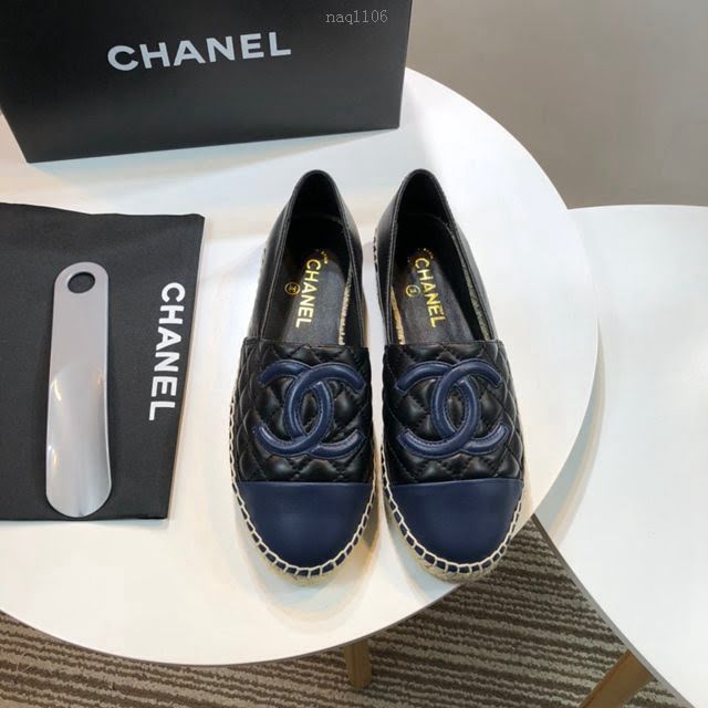 Chanel女鞋 香奈兒頂級版本漁夫鞋 黑皮蘭皮標  naq1106