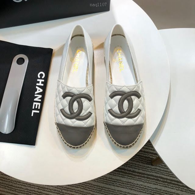 Chanel女鞋 香奈兒頂級版本漁夫鞋 白皮灰皮標  naq1107