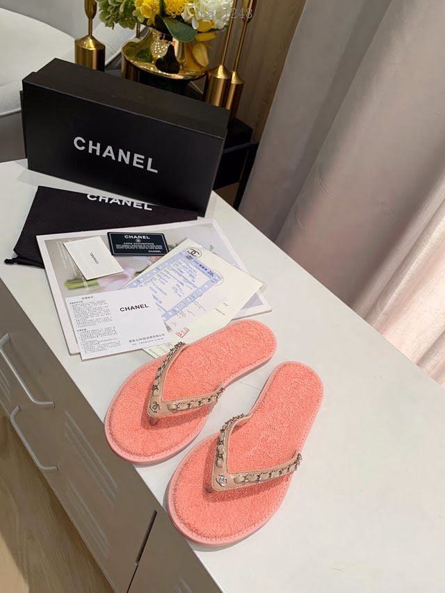Chanel女鞋 香奈兒2020 春季新款 牛仔鏈條人字拖鞋  naq1248