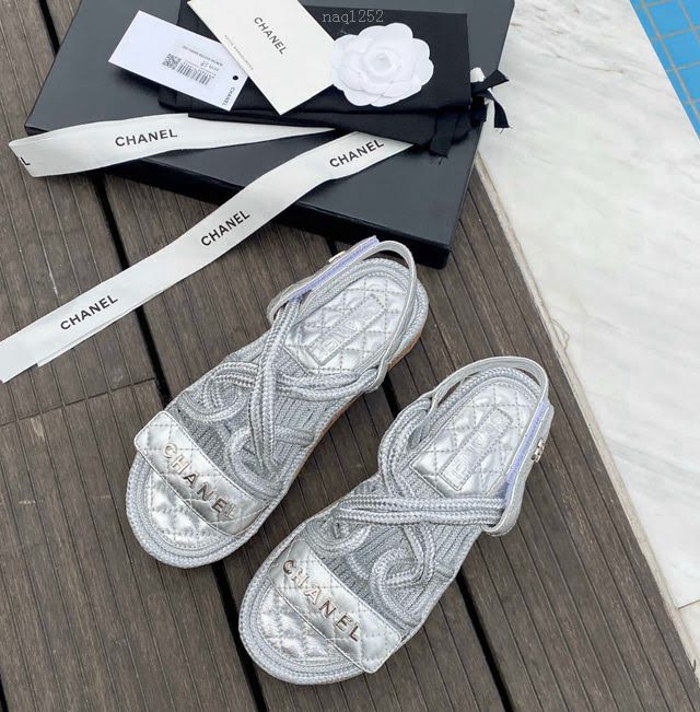 Chanel女鞋 香奈兒2020夏日新款草繩魔術貼涼鞋 Chanel女款休閒涼鞋  naq1252
