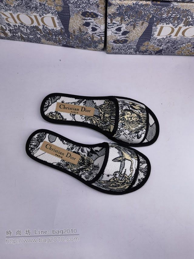 DIOR女鞋 迪奧飛織面料羊皮沙灘涼鞋 Dior真皮刺繡拖鞋  naq1372