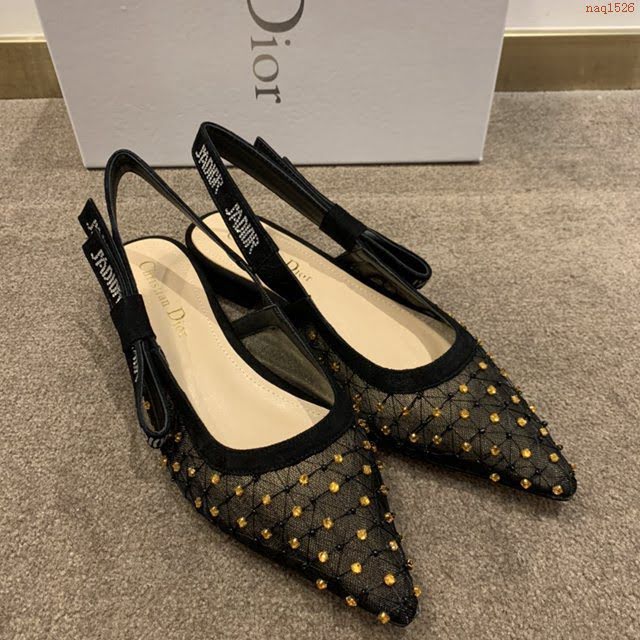 DIOR女鞋 迪奧2021專櫃新款J’ADIOR尖頭涼鞋 Dior網紗燙鑽路跟涼鞋  naq1526
