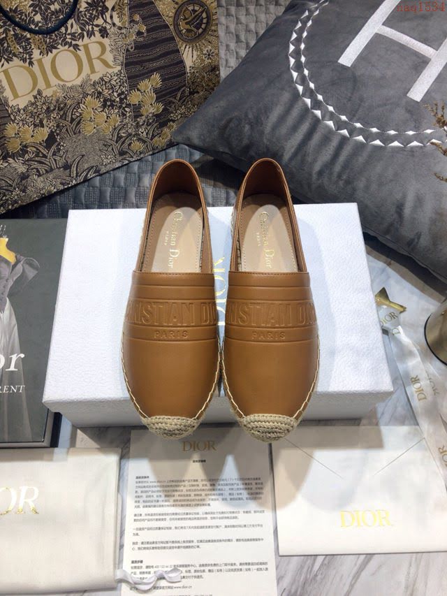 DIOR女鞋 迪奧2021專櫃新款Granville草編漁夫鞋 Dior字母logo平底懶人鞋  naq1534