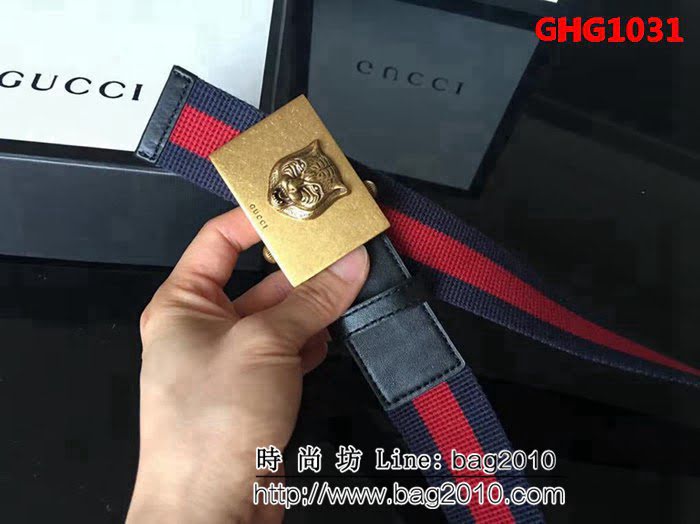 古馳CUCCI 休閒款式 原單織布自動帶 頭層接皮 純銅板扣男士皮帶 GHG1031
