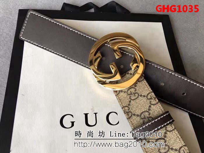 古馳CUCCI 休閒款式 原單經典 高級人造革面 純銅大圓扣 男士皮帶 GHG1035