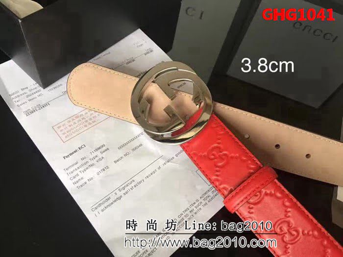 古馳CUCCI 頭層小牛皮壓花 純銅扣 原單經典男士皮帶 GHG1041