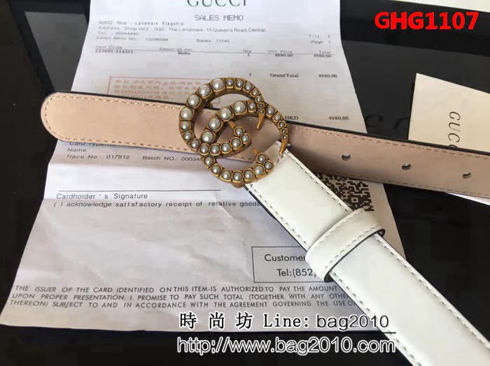 古馳CUCCI 爆款 頂級雙面頭層小牛皮 純銅珍珠扣高端女士皮帶 GHG1107
