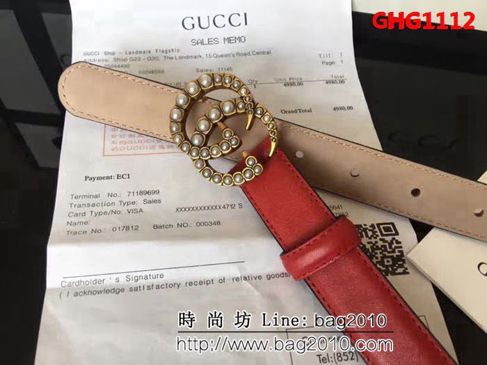 古馳CUCCI 爆款 頂級雙面頭層小牛皮 純銅珍珠扣高端女士皮帶 GHG1112