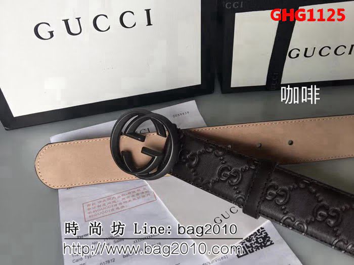 古馳CUCCI 雙面頭層 頂級壓花小牛皮面 純銅噴漆扣男士皮帶 GHG1125