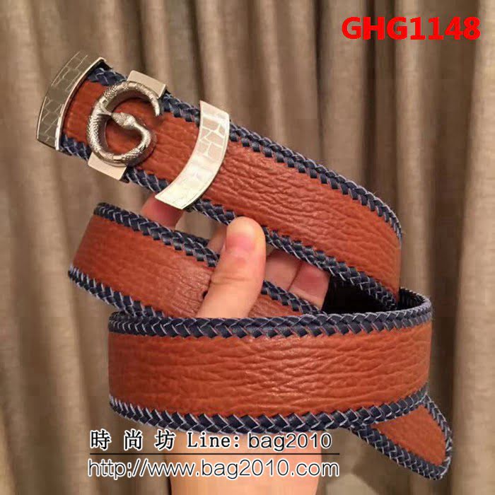 古馳CUCCI 古馳原單義大利進口手工編織鯊魚紋牛皮 海外專櫃新款高端男士皮帶 GHG1148