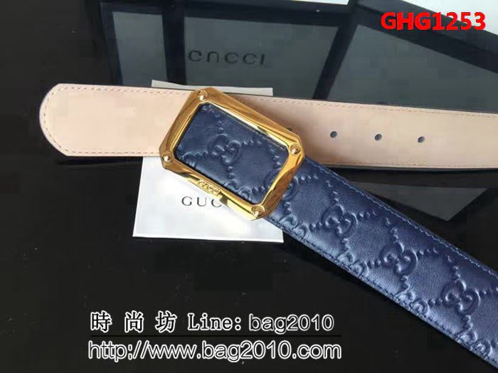 古馳CUCCI 雙面進口皮 四方鏤空拋光五金銅扣 款式百搭男士皮帶 GHG1253