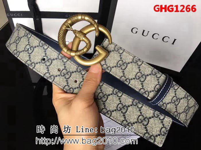 古馳CUCCI 高級人造革面料 頭層小牛皮底 純銅古金蛇紋扣 奢華時尚男士皮帶 GHG1266