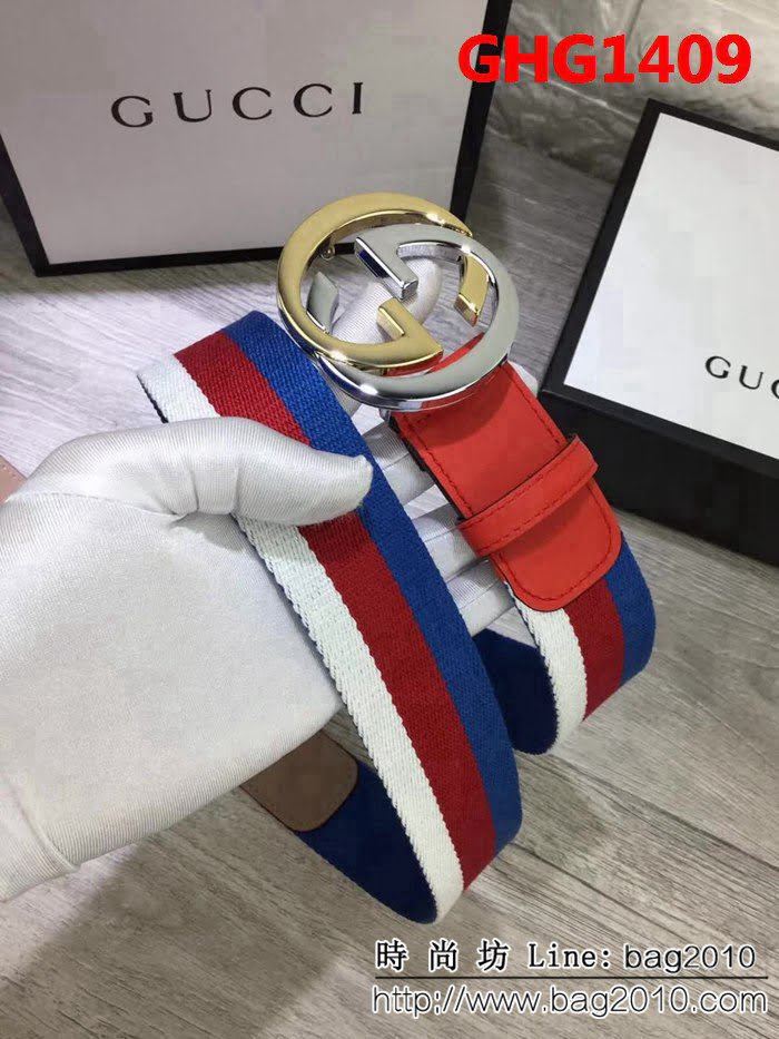 古馳CUCCI 古弛 原單織帶頭層牛皮接尾 原單雙色扣原單皮料定制男士皮帶 GHG1409