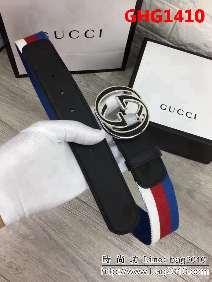 古馳CUCCI 古弛 原單織帶頭層牛皮接尾 原單雙色扣原單皮料定制男士皮帶 GHG1410