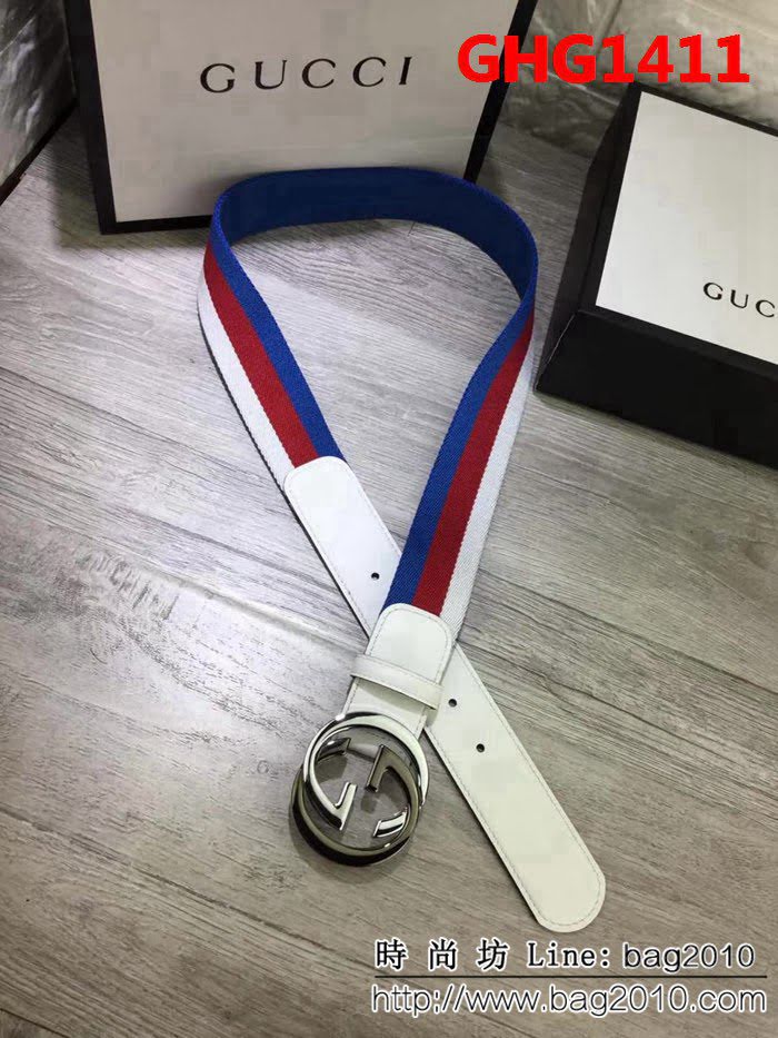 古馳CUCCI 古弛 原單織帶頭層牛皮接尾 原單雙色扣原單皮料定制男士皮帶 GHG1411