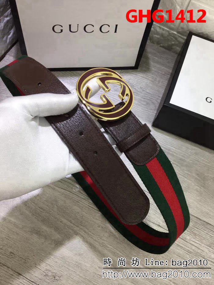 古馳CUCCI 古弛 原單織帶頭層牛皮接尾 原單雙色扣原單皮料定制男士皮帶 GHG1412