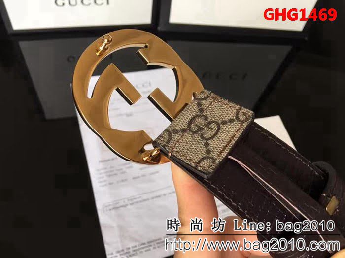 古馳CUCCI 經典款高級人造革面 大圓餅純銅亮面扣 高端男士皮帶 GHG1469