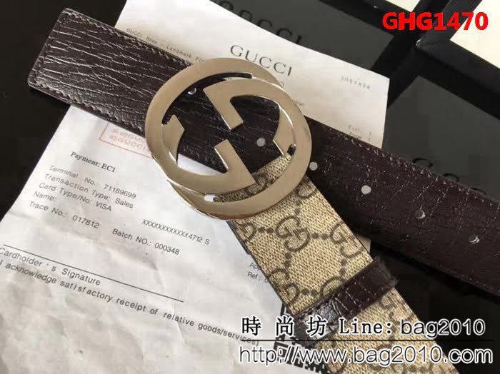 古馳CUCCI 經典款高級人造革面 大圓餅純銅亮面扣 高端男士皮帶 GHG1470