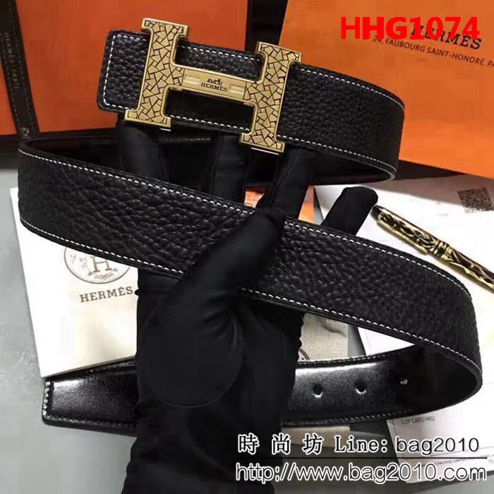愛馬仕HERMES 純手工荔枝紋 奢華立體紋鑲鑽 高端男士皮帶 HHG1074