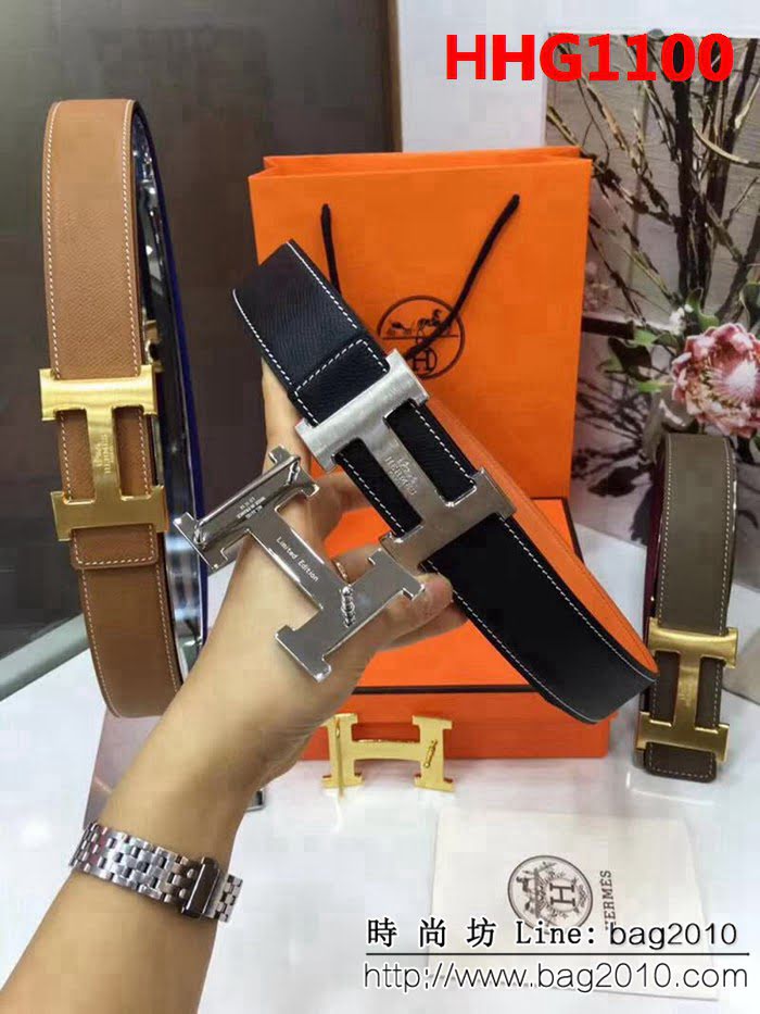 愛馬仕HERMES 純手工雙面手掌紋 專櫃奢華新款 馬拉車高端男士皮帶 HHG1100