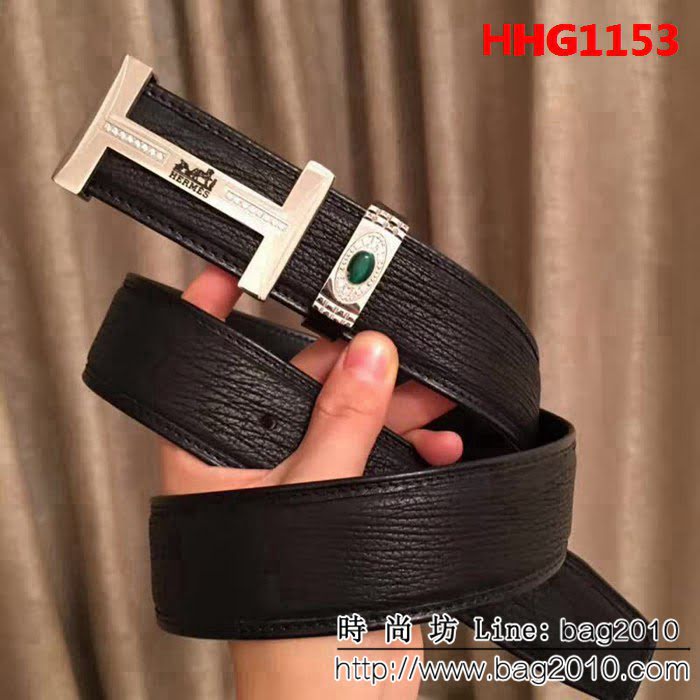愛馬仕HERMES 太平洋深海鯊魚皮 鑲鑽貓眼石高端男士皮帶 HHG1153
