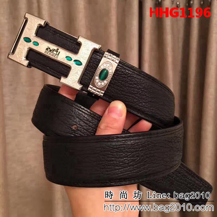 愛馬仕HERMES 太平洋深海鯊魚皮 鑲鑽貓眼石高端男士皮帶 HHG1196