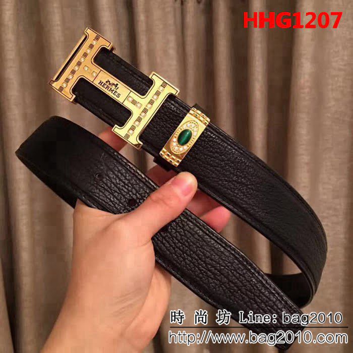 愛馬仕HERMES 太平洋深海鯊魚皮 鑲鑽貓眼石 高端男士皮帶 HHG1207