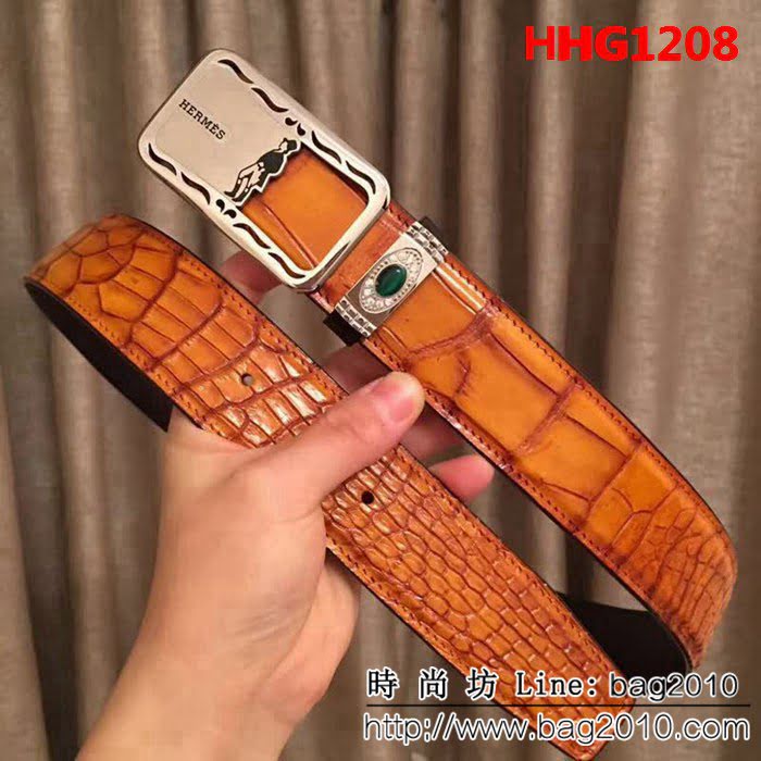 愛馬仕HERMES 純手工美洲鱷魚無拼接肚皮 海外專櫃高端男士皮帶 HHG1208