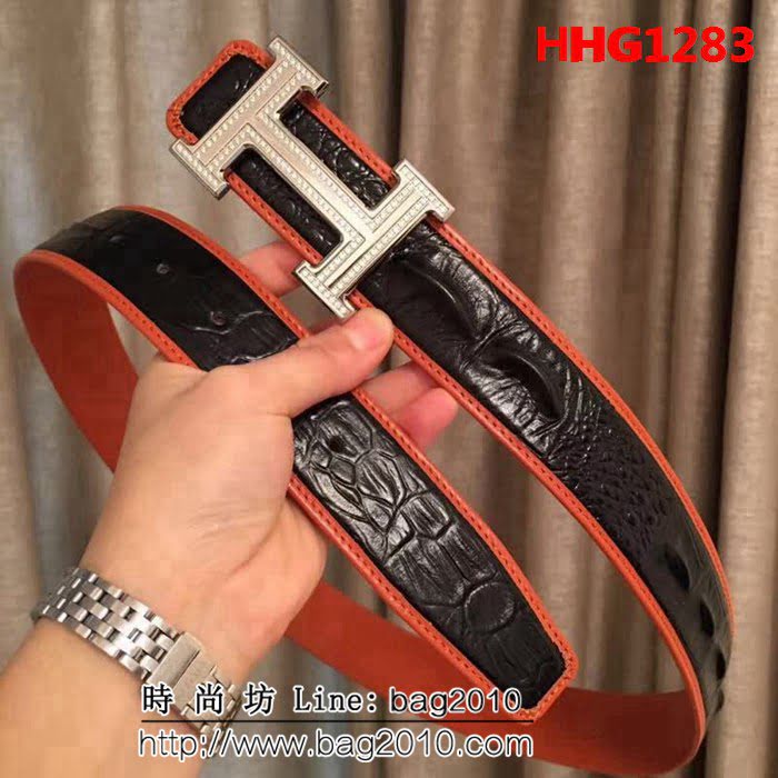 愛馬仕HERMES 義大利頂級進口頭層鱷魚骨皮紋 高端男士皮帶 HHG1283