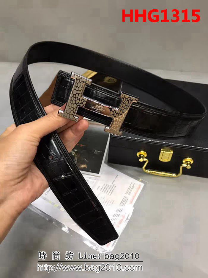 愛馬仕HERMES 2018款 真鱷魚肚皮不拼接皮帶 高端男士皮帶 HHG1315