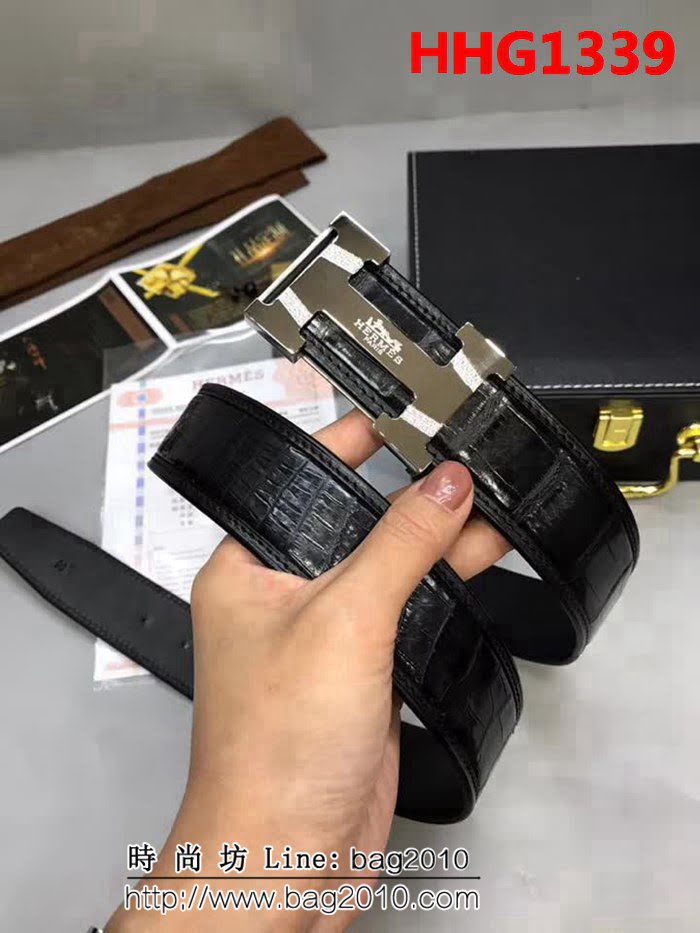 愛馬仕HERMES 進口鱷魚腹皮 精工製作 鋼材質五金件高端男士皮帶 HHG1339