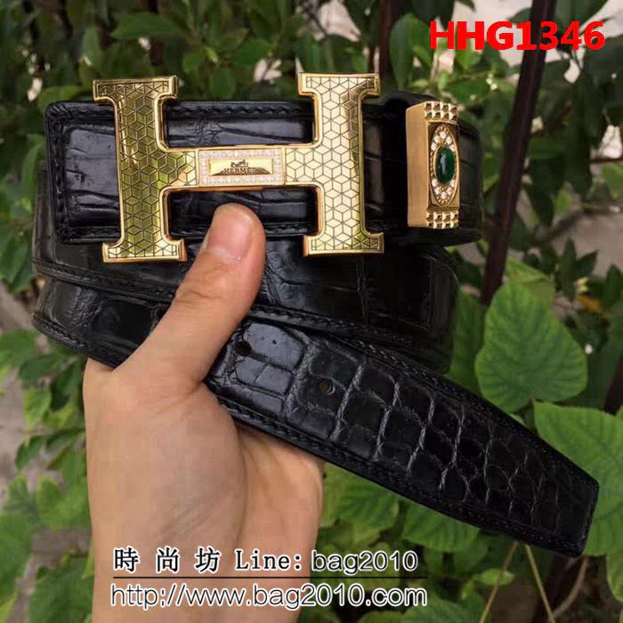 愛馬仕HERMES Hermes 純手工美洲鱷魚無拼接肚皮 高端男士皮帶 HHG1346