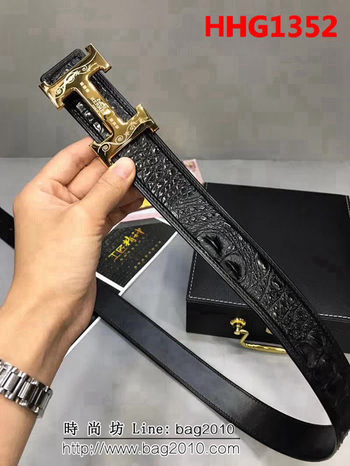 愛馬仕HERMES 真鱷魚骨皮尾部不拼接皮帶 高端男士皮帶 HHG1352