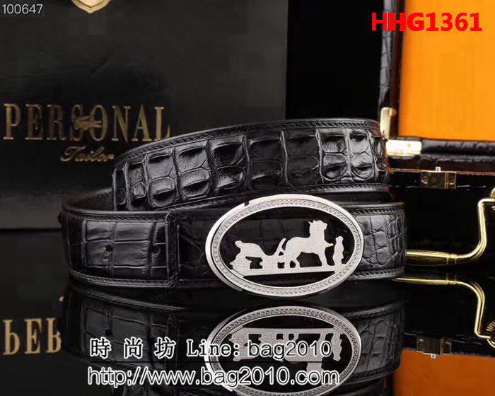 愛馬仕HERMES 鱷魚 骨背皮新款 鱷魚骨皮 高端男士皮帶 HHG1361