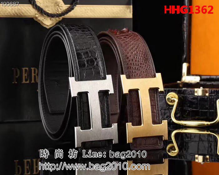愛馬仕HERMES 鱷魚 骨背皮新款 鱷魚骨皮 高端男士皮帶 HHG1362