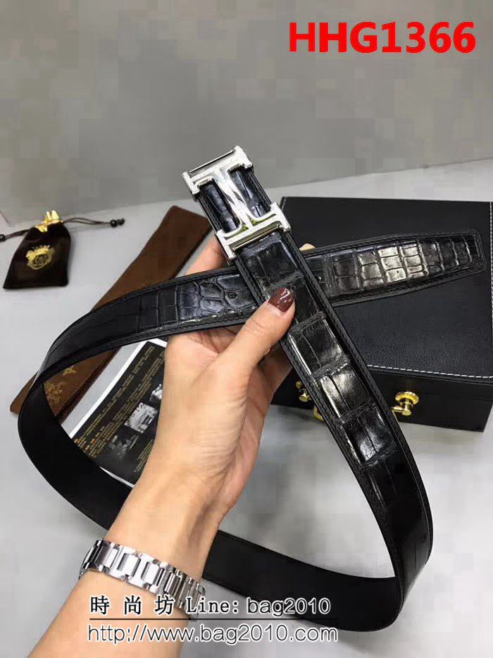 愛馬仕HERMES 真鱷魚肚皮不拼接皮帶 高端男士皮帶 HHG1366