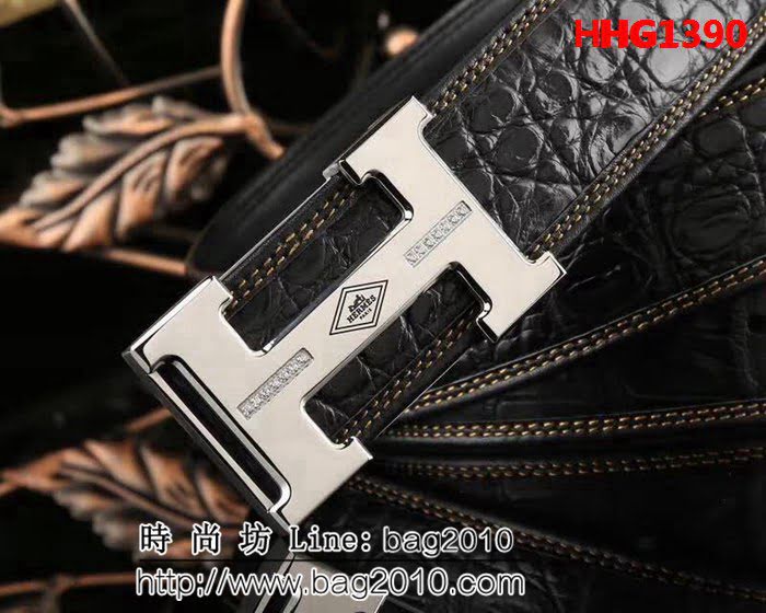 愛馬仕HERMES 無拼接肚皮 新款愛馬仕鋼扣鱷魚肚皮 高端男士皮帶 HHG1390