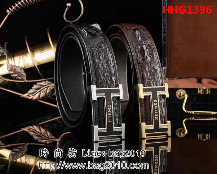 愛馬仕HERMES 無拼接肚皮 新款愛馬仕鋼扣鱷魚肚皮 高端男士皮帶 HHG1396