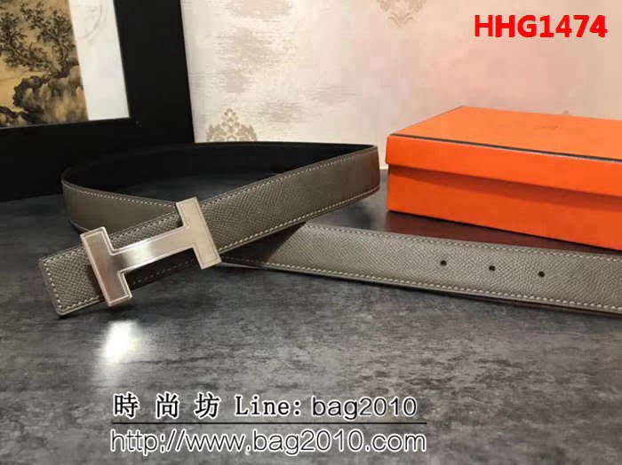 愛馬仕HERMES 雙面原版進口牛皮 拋光雕刻logo 雙面可用 高端男士皮帶 HHG1474
